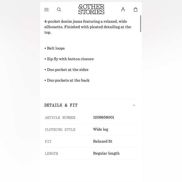 & Other Stories Relaxed Wide Leg Jeans Size 12 - Picture 3 of 8